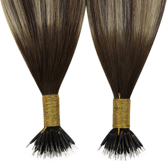 100g Nano Ring Hair Extensions Double Drawn Ash Brown #4/18/4