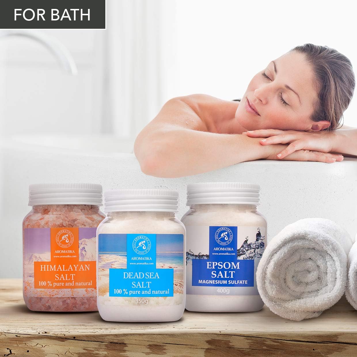 Bath Salts Set - Epsom Salt - Himalayan Pink Salt - Dead Sea Salt 100% Pure and Natural - Body Care