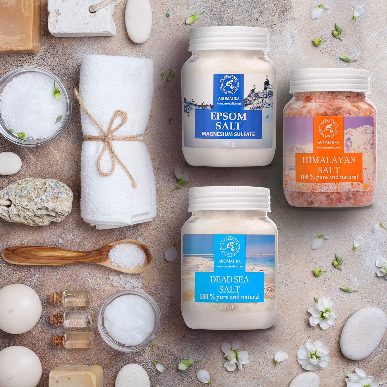 Bath Salts Set - Epsom Salt - Himalayan Pink Salt - Dead Sea Salt 100% Pure and Natural - Body Care