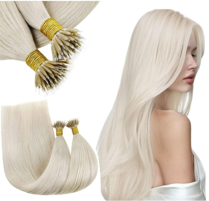 100g Nano Ring Hair Extensions Double Drawn Ice Blonde