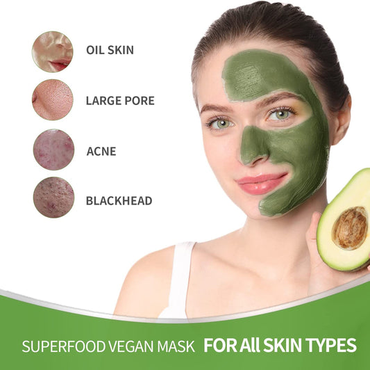 Facial Mask Avocado Green Tea Clay Mask, Matcha Mud Mask, Hydrating, Moisturizing, Deep Pore Cleansing, Acne Treatment, Detox Spa Facial Mask Skin Care, 120g