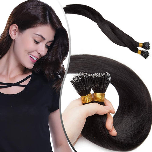 100g Nano Ring Hair Extensions Double Drawn Natural Black #1B