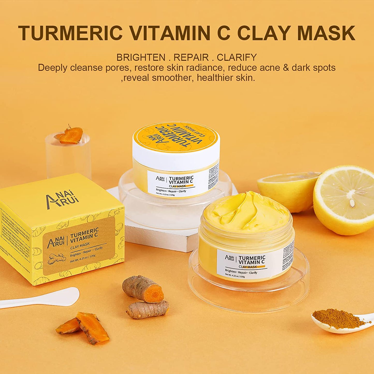 Facial Mask Turmeric Vitamin C Clay Mask With Turmeric, Vitamin C and Kaolin clay, for Deeply Cleansing and Hydrating