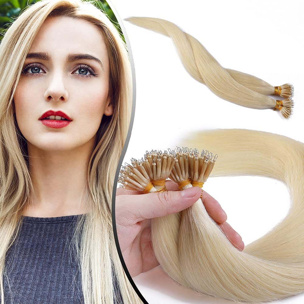 100g Nano Ring Hair Extensions Double Drawn Bleach Blonde #613