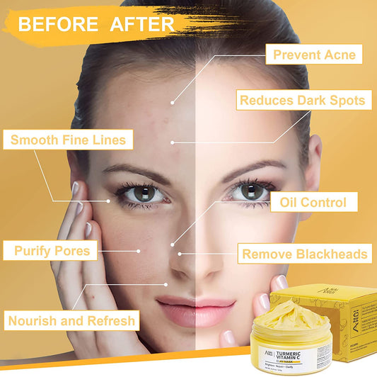 Facial Mask Turmeric Vitamin C Clay Mask With Turmeric, Vitamin C and Kaolin clay, for Deeply Cleansing and Hydrating