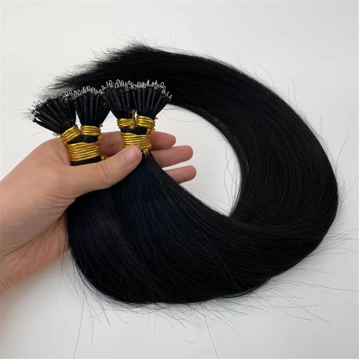 100g Nano Ring Hair Extensions Double Drawn  Natural Black #1B