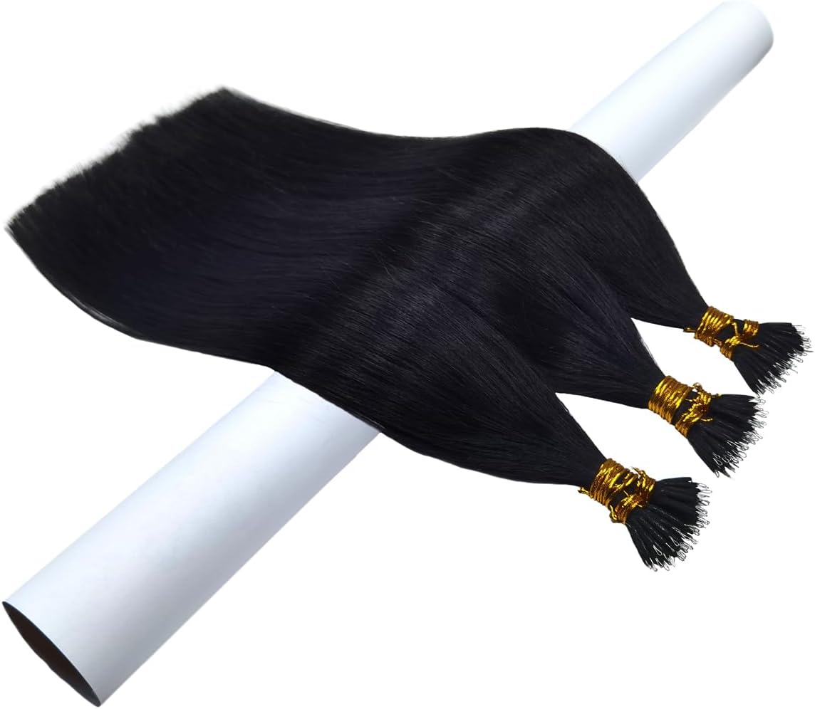 100g Nano Ring Hair Extensions Double Drawn  Jet Black #1