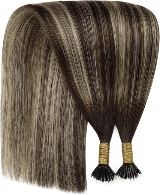 100g Nano Ring Hair Extensions Double Drawn  Ash Brown #4/18/4