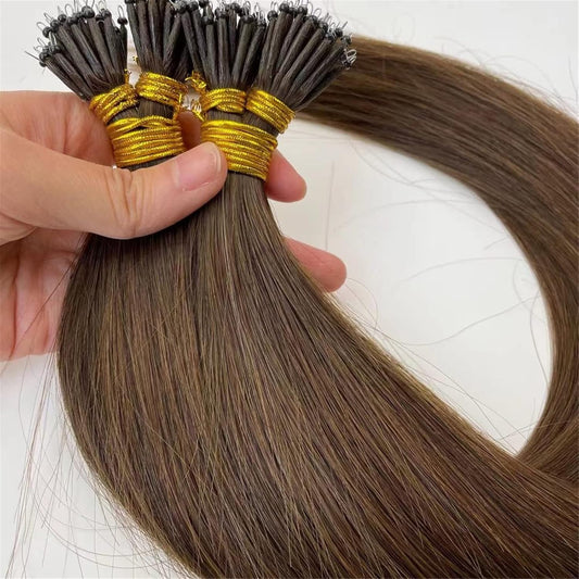 100g Nano Ring Hair Extensions Double Drawn  Chocolate Brown #4