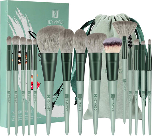 15pcs Premium Kabuki Foundation Brush Makeup Sets Professional Portable Flannel Bag