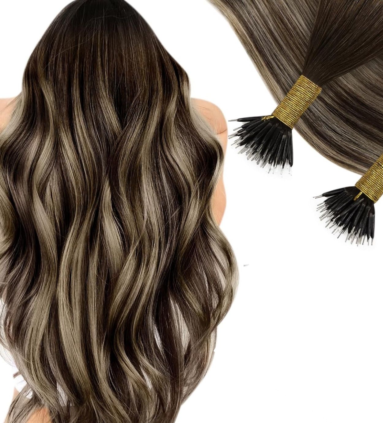100g Nano Ring Hair Extensions Double Drawn  Ash Brown #4/18/4