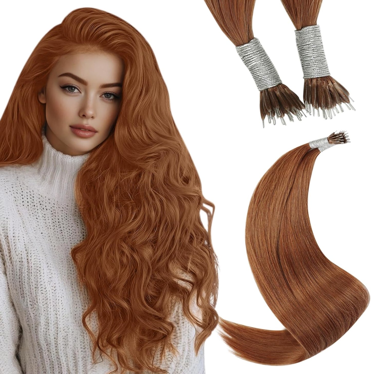 100g Nano Ring Hair Extensions Double Drawn #Copper