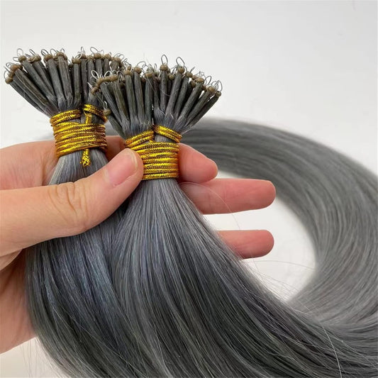 100g Nano Ring Hair Extensions Double Drawn #grey