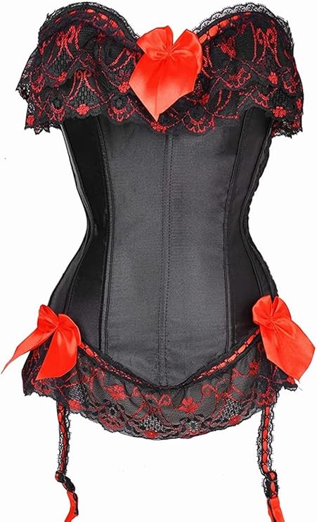 Gothic Satin Lace up Boned Bustier Corset - Red and Black