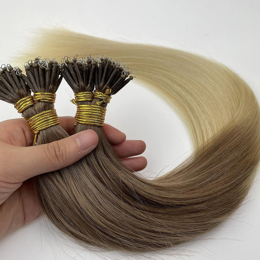 100g Nano Ring Hair Extensions Double Drawn  #T12/613 - Light Brown/Light Blonde Ombre