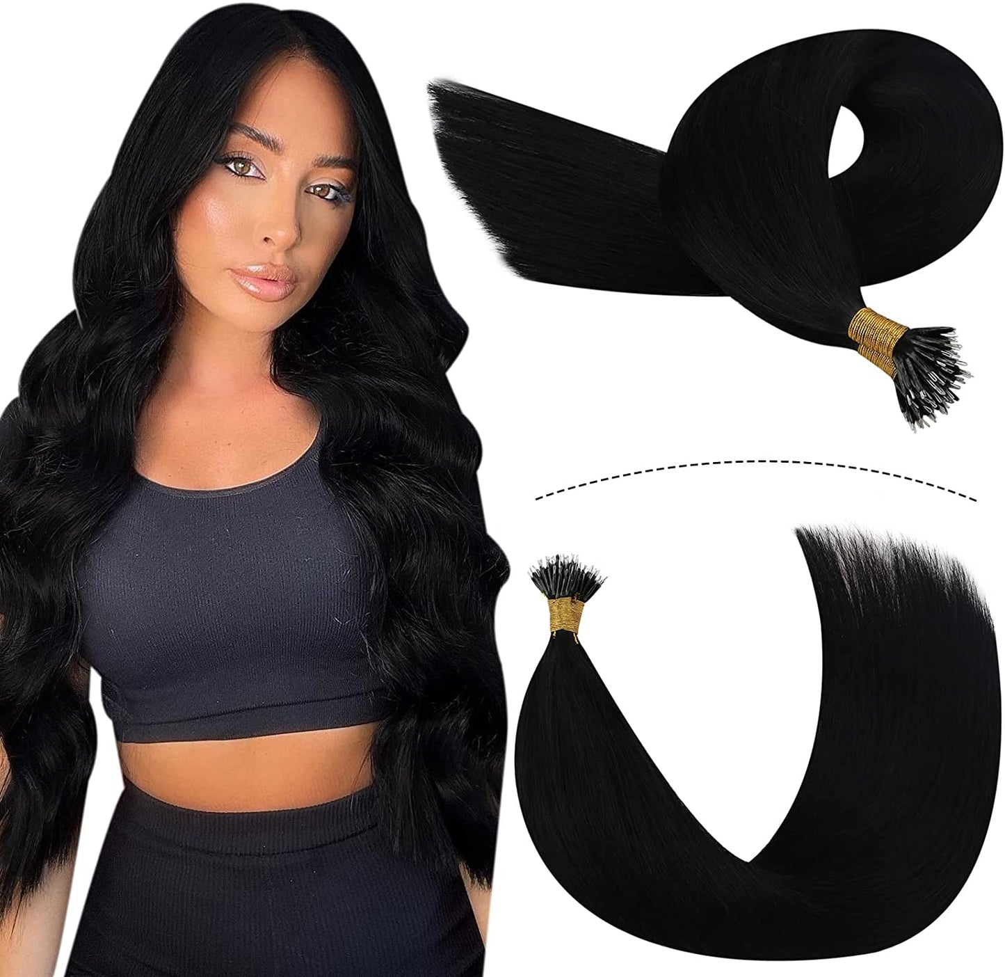 100g Nano Ring Hair Extensions Double Drawn  Jet Black #1