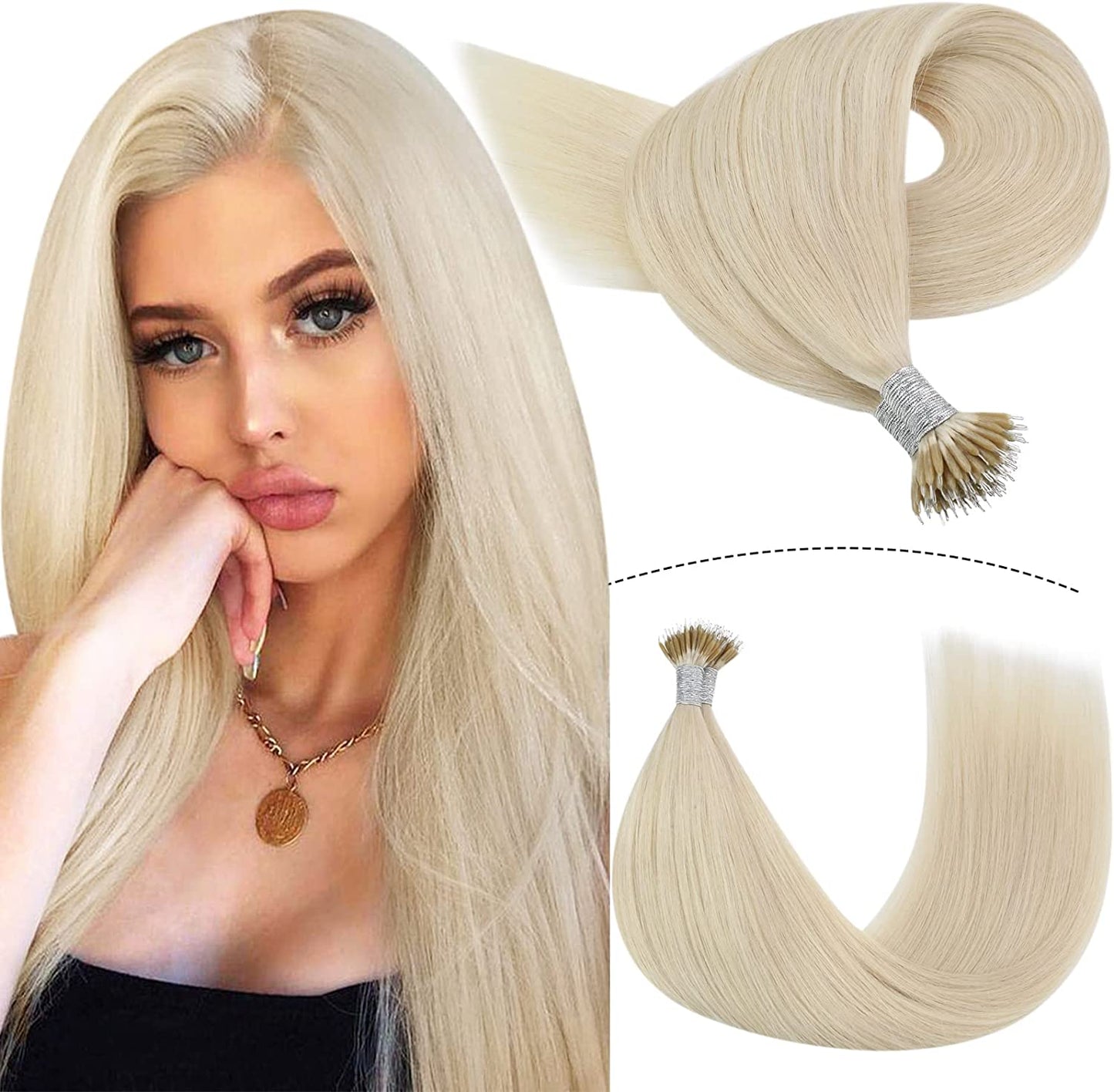 100g Nano Ring Hair Extensions Double Drawn White Blonde #60